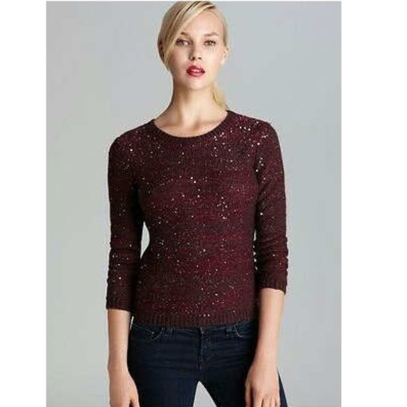 Alice + Olivia Macy Sequined Stripe Knit Sweater, Size L Plum Wine - Picture 10 of 10